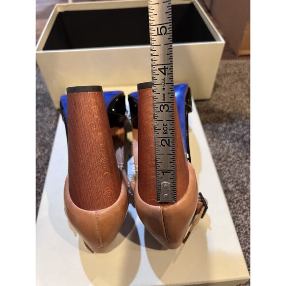 PAUL SMITH Womens Shoes Leather Tan & Black Patent Kilte Flap us 39.5 Heels 8.5 - Picture 5 of 14